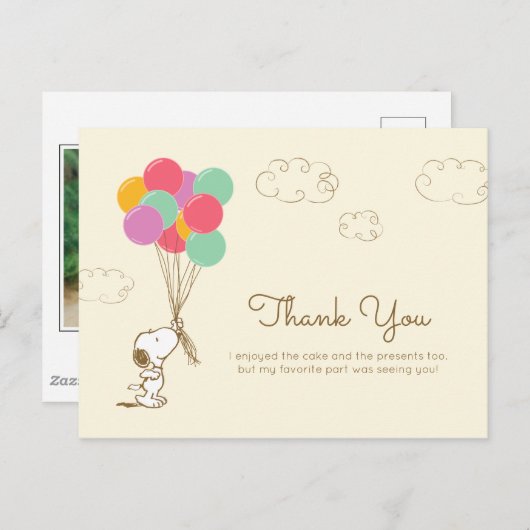 Carte Postale Snoopy et Ballons Anniversaire | MERCI (Devant / Derrière)