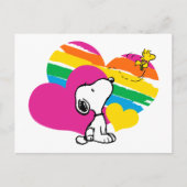 Carte Postale Snoopy et Woodstock | Coeurs arc-en-ciel (Devant)