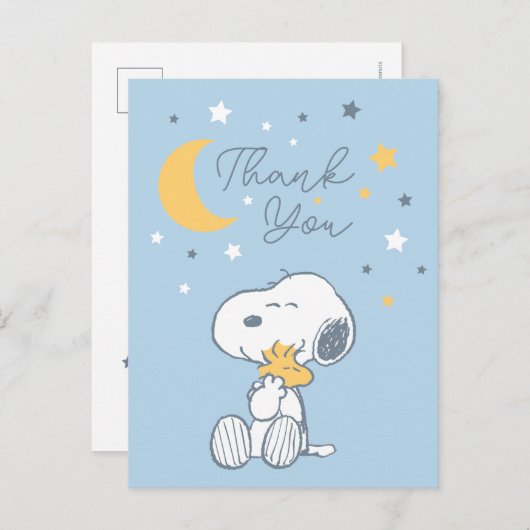 Carte Postale Snoopy & Woodstock dans la lune Merci (Devant / Derrière)