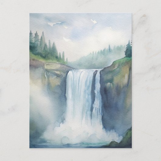 Carte Postale Snoqualmie Falls, WA Aquarelle Peinture (Devant)