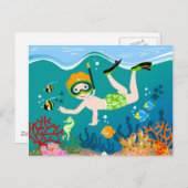 Carte Postale Snorkeling garçon sous la mer (Devant / Derrière)