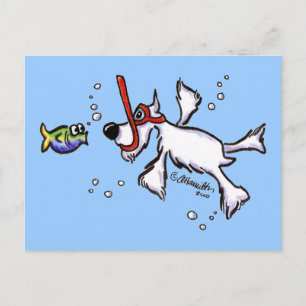 Carte Postale Snorkeling White Schnauzer sous la mer Bleue