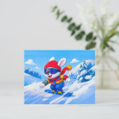 Carte Postale Snow Hare Snowboarding on a Winter Mountain (Debout devant)