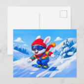 Carte Postale Snow Hare Snowboarding on a Winter Mountain (Devant / Derrière)
