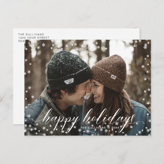 Carte Postale Snow Snowflakes Script de calligraphie de Noël (Devant / Derrière)