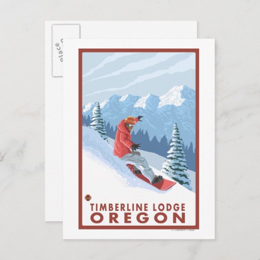 Carte Postale Snowboarder Scene - Timberline Lodge, Oregon (Devant / Derrière)