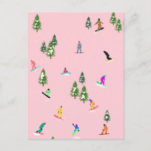 Carte Postale Snowboarders rose Illustration du snowboard