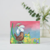 Carte Postale Snowdrop & wren oiseau & ressort (Debout devant)