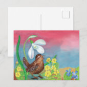 Carte Postale Snowdrop & wren oiseau & ressort (Devant / Derrière)