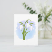 Carte Postale Snowdrops - Fleurs de printemps sur aquarelle bleu (Debout devant)