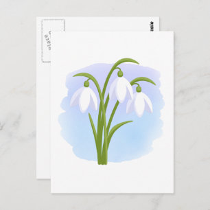 Carte Postale Snowdrops - Fleurs de printemps sur aquarelle bleu
