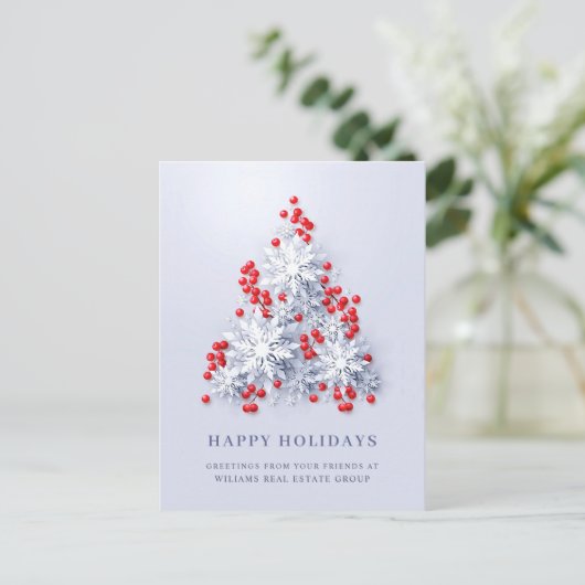 Carte Postale Snowflakes Christmas Tree Salutation d'entreprise (Debout devant)