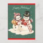 Carte postale Snowman<br><div class="desc">Image de Retro Snowman recréée sur la carte postale de Noël.  L'image est également disponible sur les timbres-poste américains et autres articles fixes.</div>