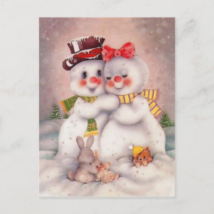 Carte Postale Snowman amoureux couple, accueil de vacances vinta