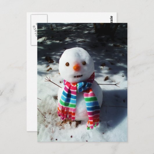Carte Postale Snowman avec arc-en-ciel rayé (Devant / Derrière)