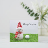 Carte Postale Snowman avec balle de golf sur herbe verte Noël (Debout devant)