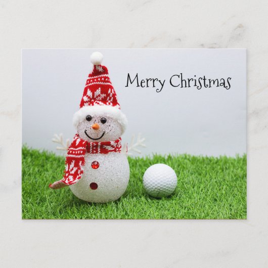 Carte Postale Snowman avec balle de golf sur herbe verte Noël (Devant)
