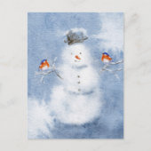 Carte postale Snowman couleur d'eau | L'hiver char (Devant)