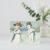 Carte Postale Snowman Couple hiver terrain de neige (Debout devant)