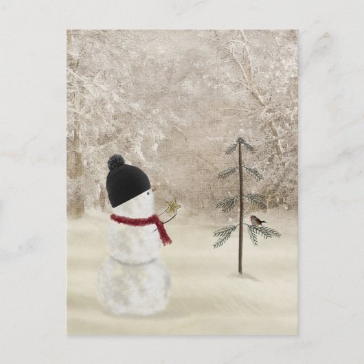 Carte Postale Snowman de Noël avec Gold Star (Devant)
