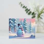 Carte Postale Snowman de Noël dans la forêt d'hiver (Debout devant)