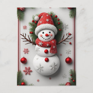 Carte Postale Snowman de Noël décoré de branches de pin