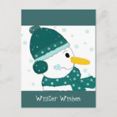 Carte Postale Snowman en vert Turquoise Casquette et Écharpe (Devant)