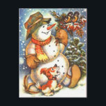 Carte Postale Snowman et Dog<br><div class="desc">Snowman et chien.</div>