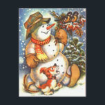 Carte Postale Snowman et Dog<br><div class="desc">Snowman et chien.</div>
