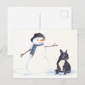 Carte postale Snowman et French Buldog Dog Art (Devant / Derrière)