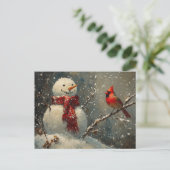 Carte Postale Snowman et une peinture cardinale à l'huile (Debout devant)