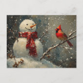 Carte Postale Snowman et une peinture cardinale à l'huile (Devant)