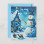 Carte Postale Snowman House présente Noël personnalisé (Devant / Derrière)