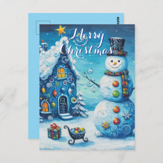 Carte Postale Snowman House présente Noël personnalisé (Devant / Derrière)