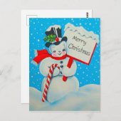 Carte postale Snowman Joyeux Noël des années 1950 (Devant / Derrière)