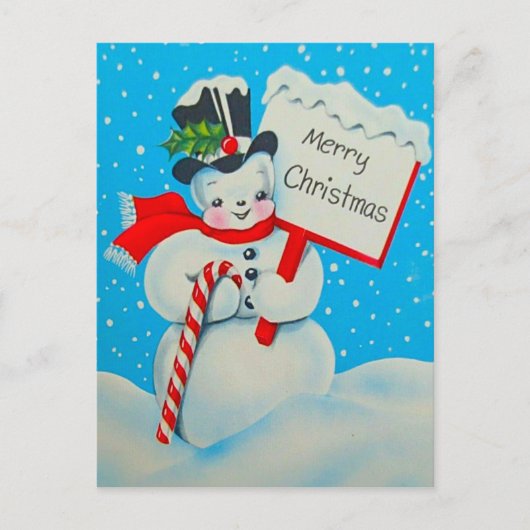 Carte postale Snowman Joyeux Noël des années 1950 (Devant)