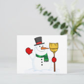 Carte Postale Snowman Joyeux Tenant Une Salle Et Agitant (Debout devant)