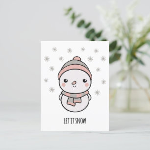 Carte Postale Snowman kawaii laisse neiger