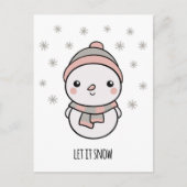 Carte Postale Snowman kawaii laisse neiger (Devant)