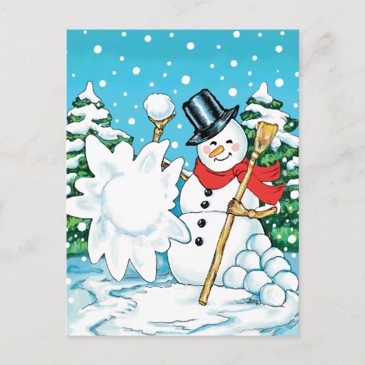 Carte Postale Snowman lance un Snowball Hiver amusant Splat! (Devant)