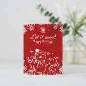 Carte Postale Snowman, Oiseau Et Chien Sur Arrière - plan Rouge (Debout devant)