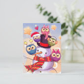 Carte Postale Snowman & Owls (Debout devant)