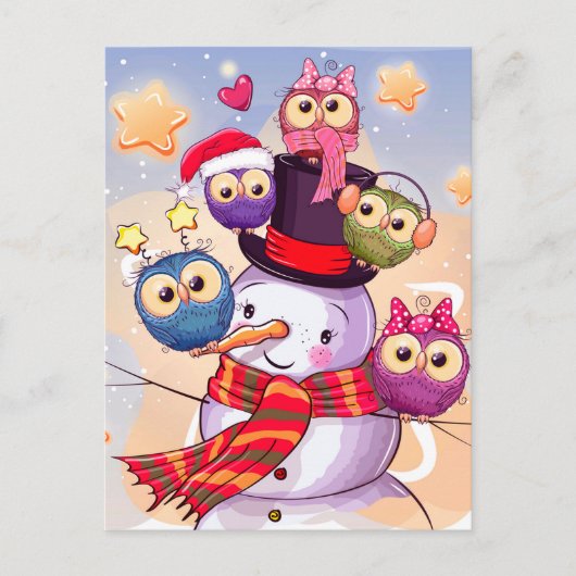 Carte Postale Snowman & Owls (Devant)