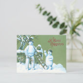 Carte Postale Snowman Père Et Fils Échelle De Neige Snowball (Debout devant)
