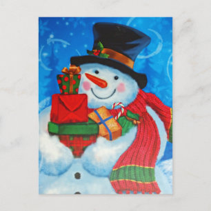 Carte Postale Snowman portant des cadeaux