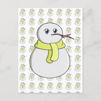 Carte Postale Snowman portant une écharpe jaune