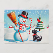 Carte Postale Snowman Rétro, Chien Maigre, Cardinal Rouge Et Arb (Devant)