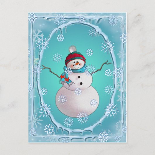 Carte Postale SNOWMAN, SCARF & SNOW CASQUETTE par SHARON SHARPE (Devant)