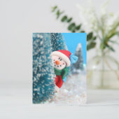 Carte Postale Snowman se cachant ou regardant derrière un arbre (Debout devant)