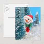 Carte Postale Snowman se cachant ou regardant derrière un arbre (Devant / Derrière)